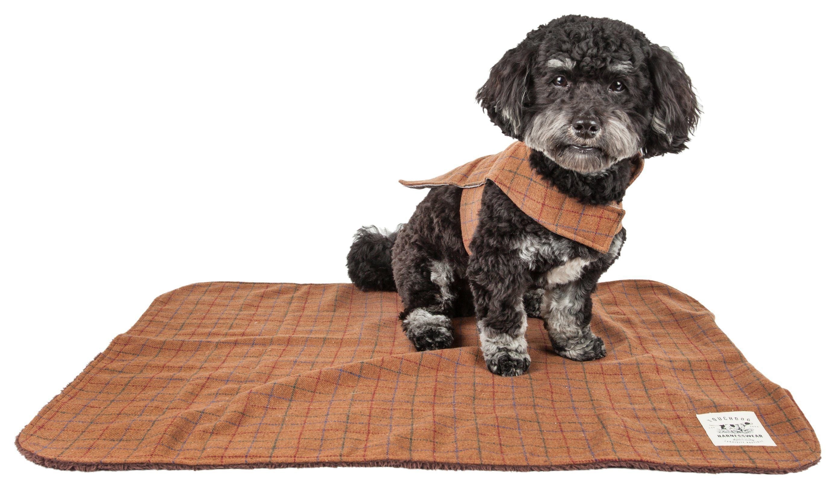 2-in-1 Windowpane Plaid Dog Jacket and Matching Reversible Dog Mat