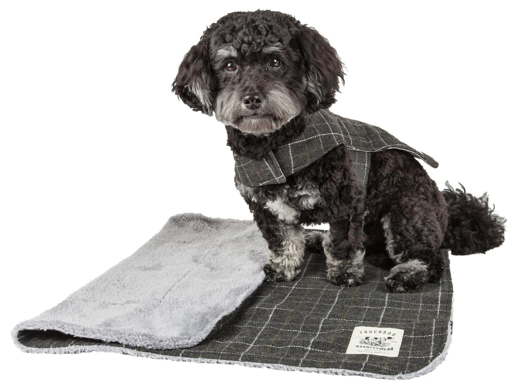 2-in-1 Windowpane Plaid Dog Jacket and Matching Reversible Dog Mat